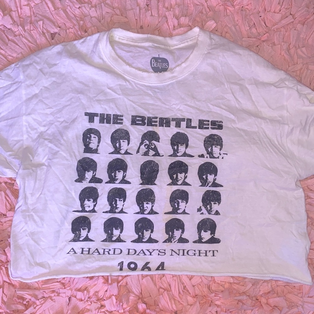 White Beatles band crop top